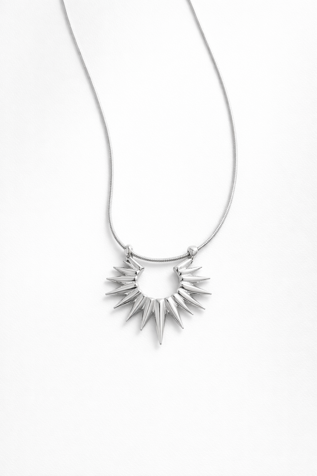 Silver Sunburst Spike Statement Pendant Necklace - Image 4