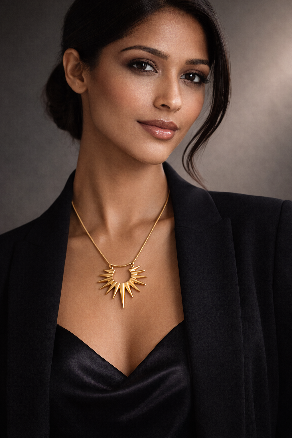 Gold Sunburst Spike Statement Pendant Necklace - Image 5