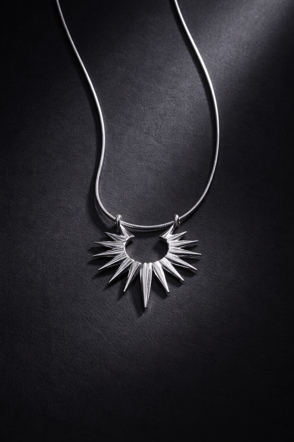 Silver Sunburst Spike Statement Pendant Necklace