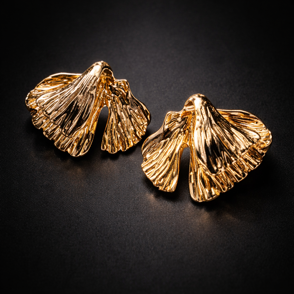 Gold Abstract Leaf Statement Stud Earrings | Sculpted Luxury Earrings for Women - Image 3