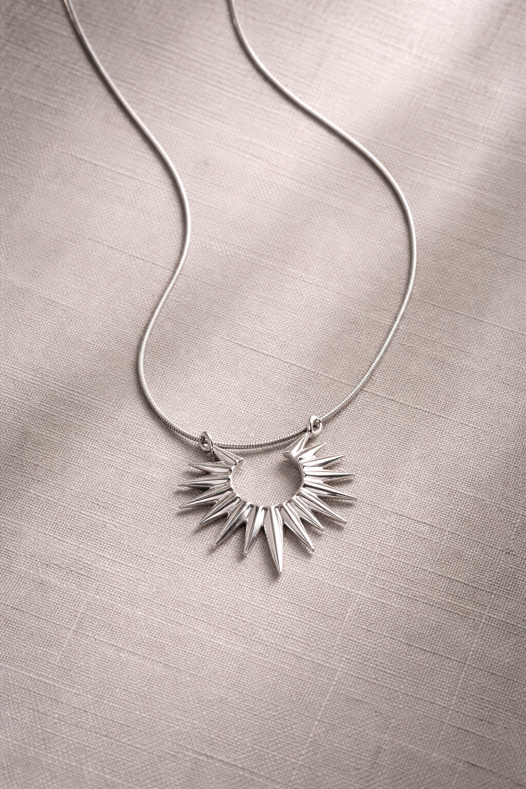Silver Sunburst Spike Statement Pendant Necklace - Image 2