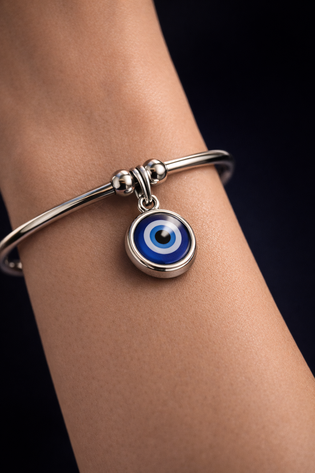 Eterna Evil Eye Silver Bangle Bracelet - Image 5