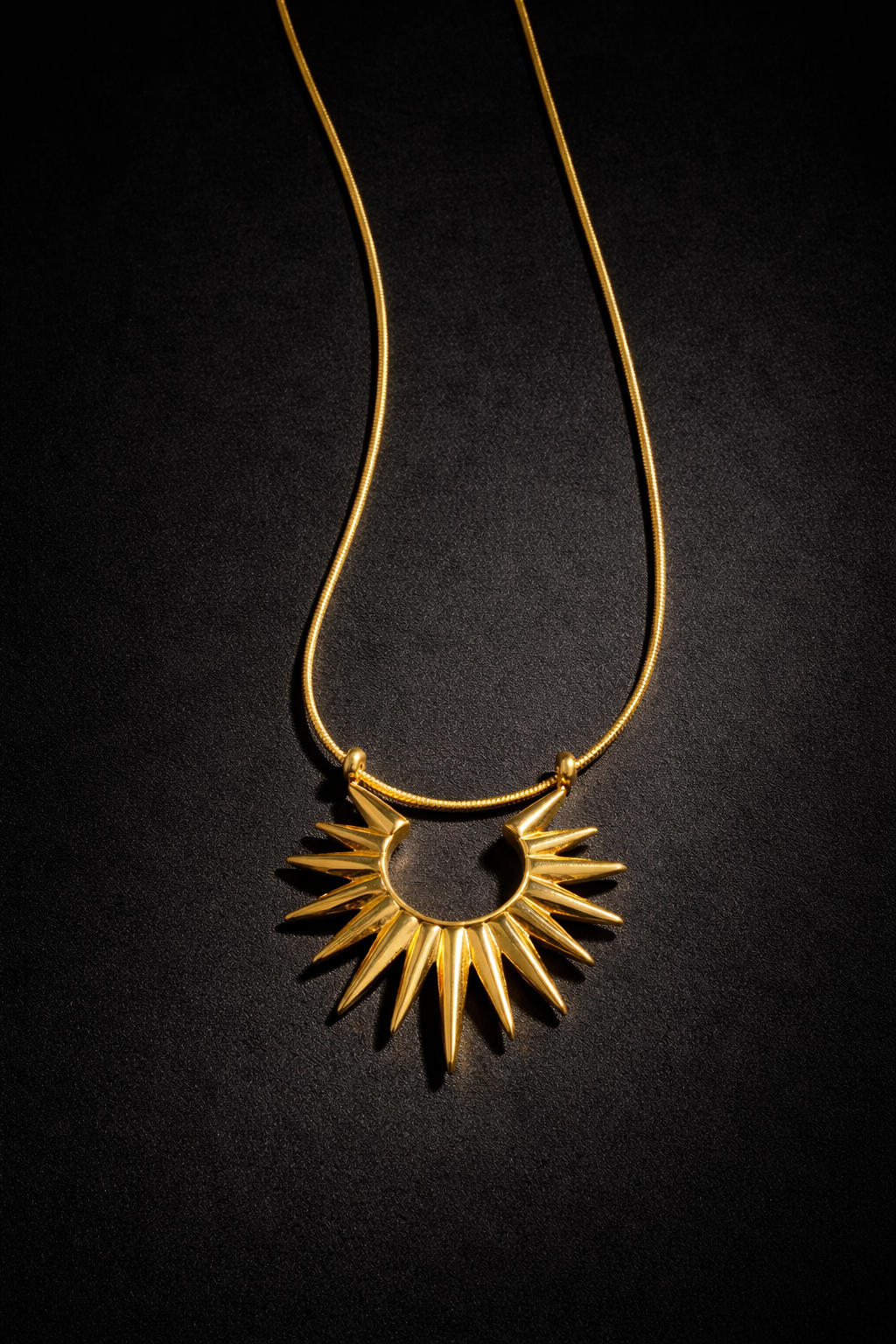 Gold Sunburst Spike Statement Pendant Necklace - Image 4