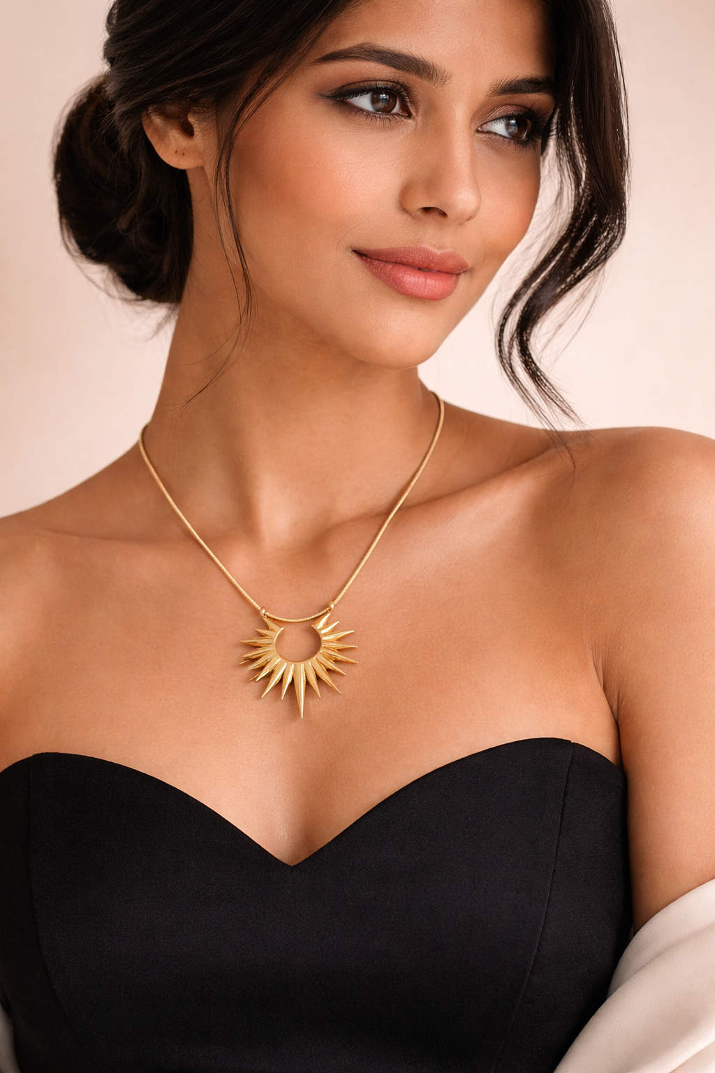 Gold Sunburst Spike Statement Pendant Necklace