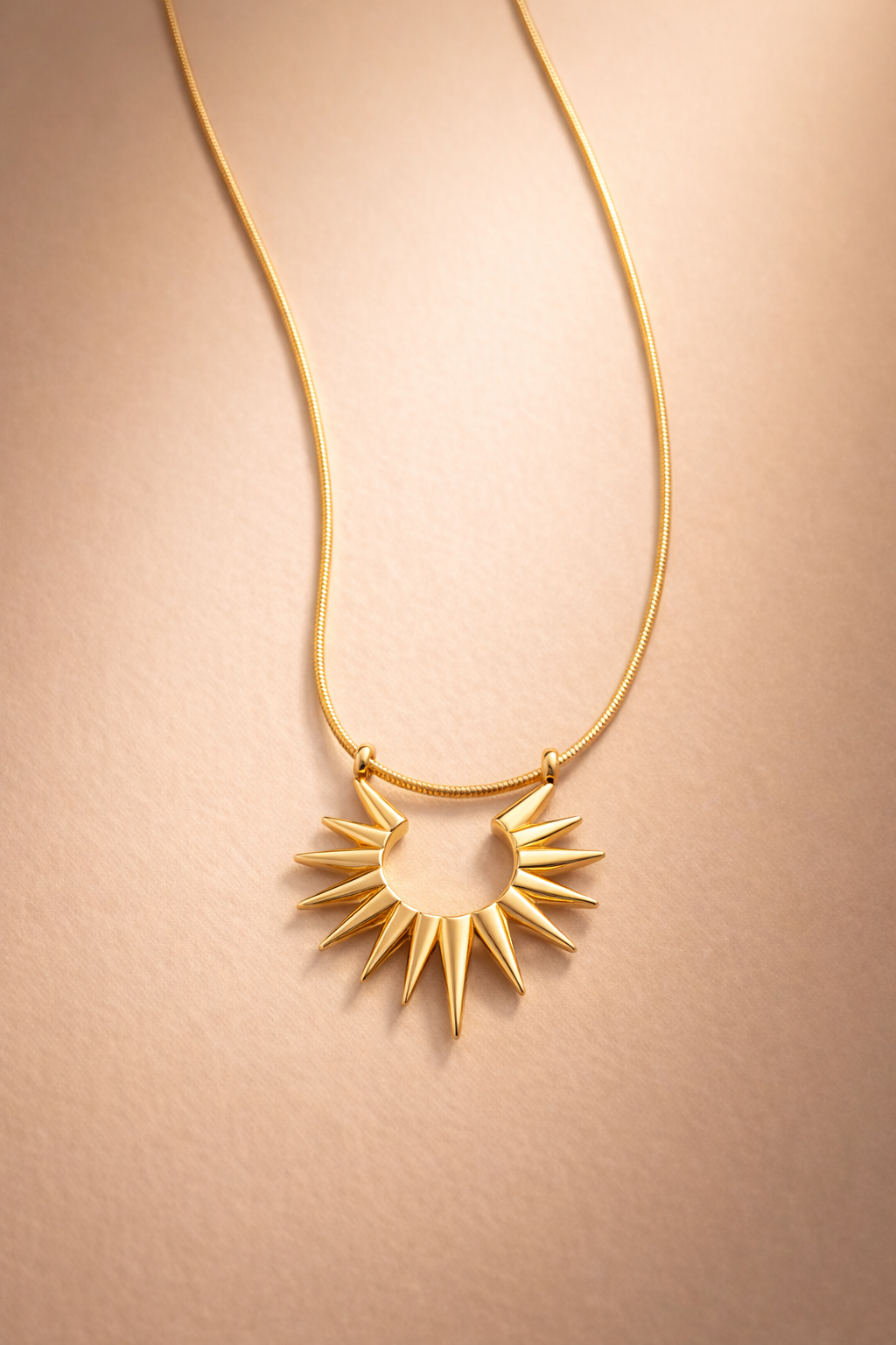 Gold Sunburst Spike Statement Pendant Necklace - Image 2