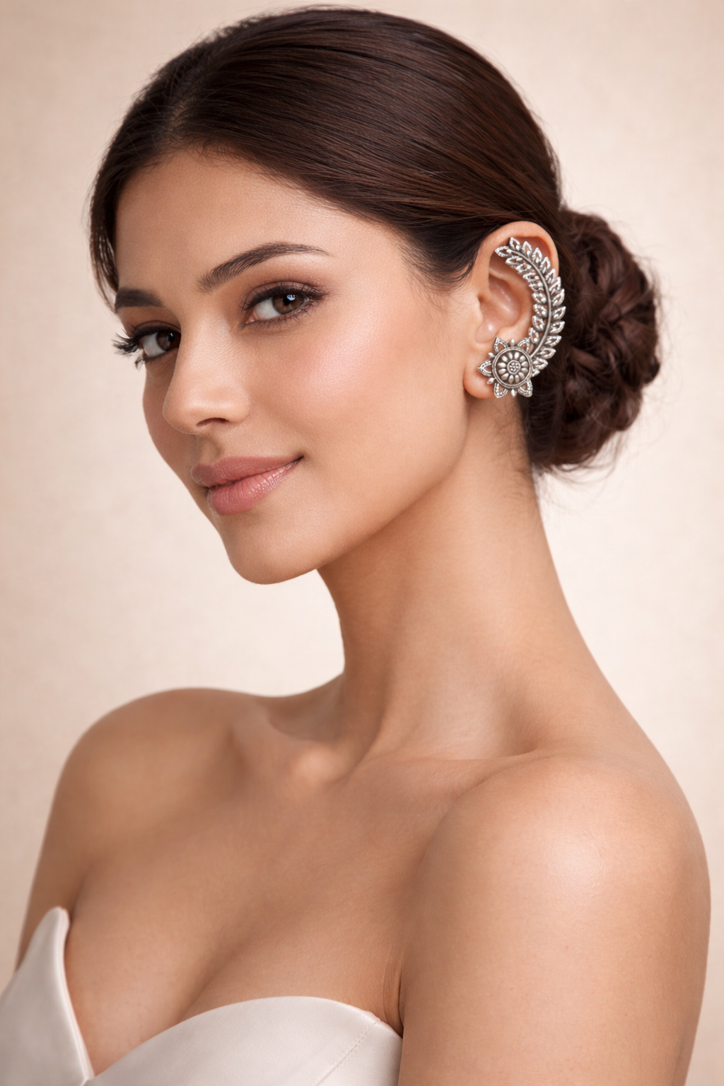 Elegant Floral Oxidised Silver Ear Cuff – Premium Statement Jewellery - Image 3