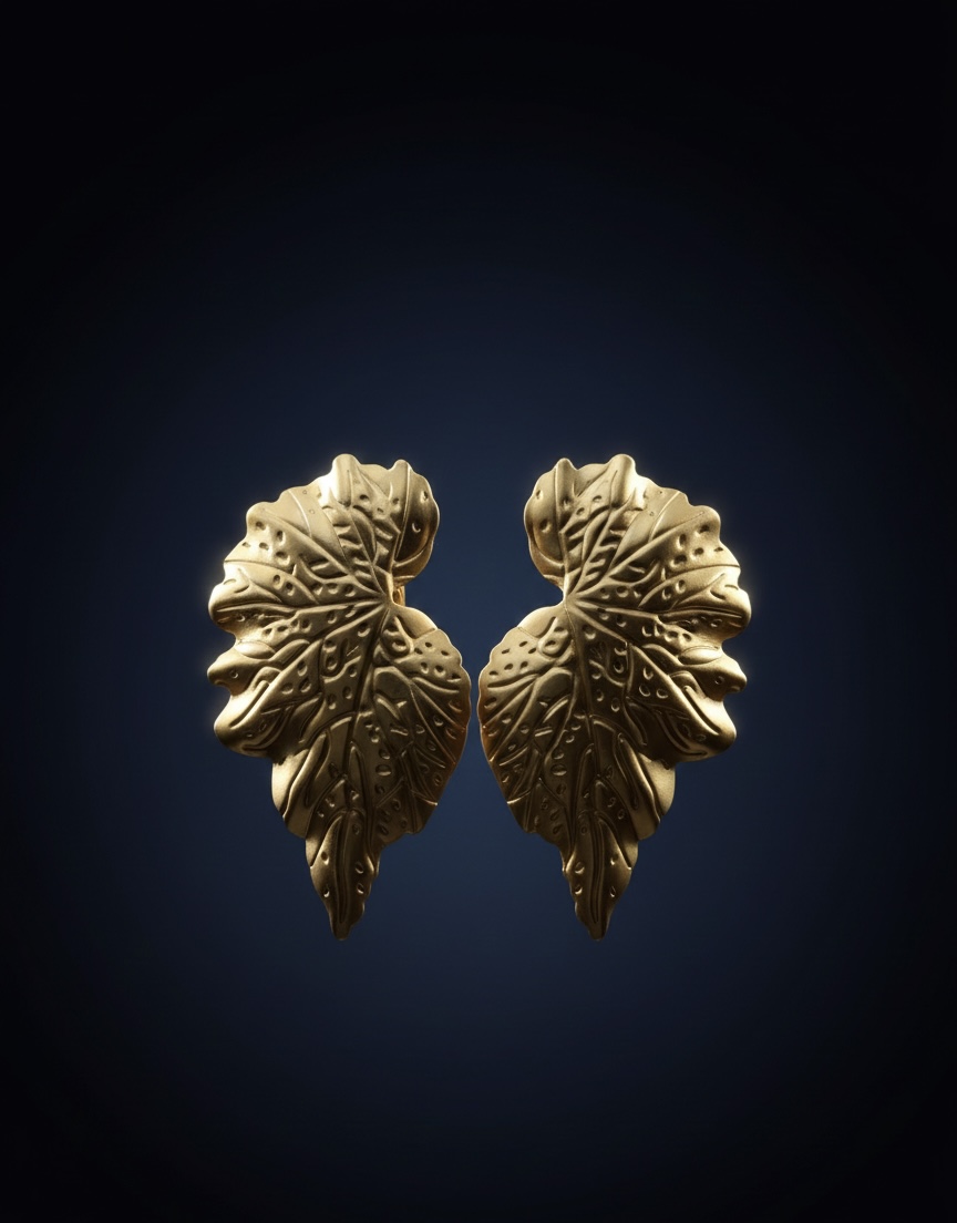 Gold Leaf Statement Stud Earrings | Textured Nature-Inspired Earrings for Women - Image 3
