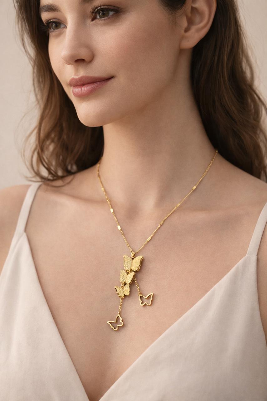 Gold Butterfly Charm Layered Necklace | Elegant Butterfly Pendant Necklace for Women