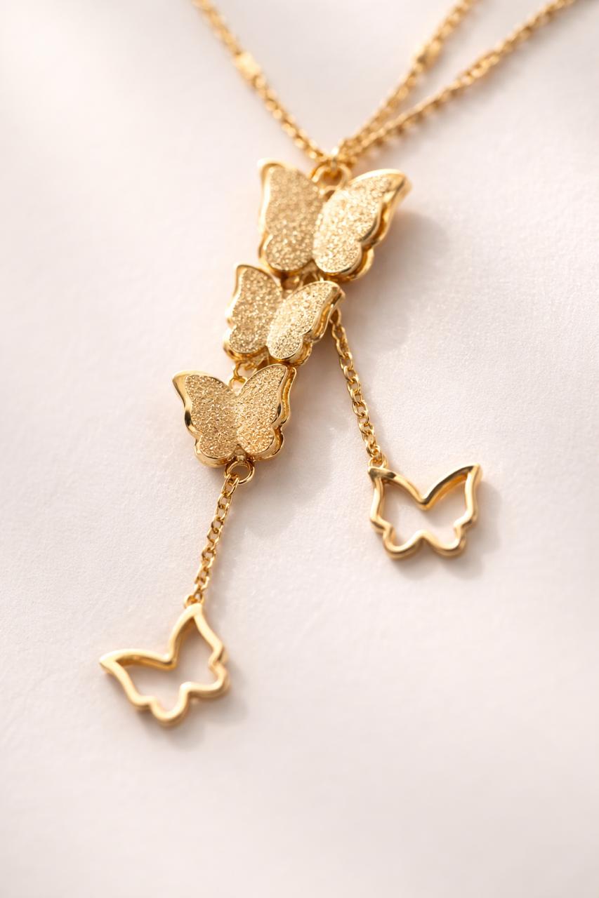 Gold Butterfly Charm Layered Necklace | Elegant Butterfly Pendant Necklace for Women - Image 2