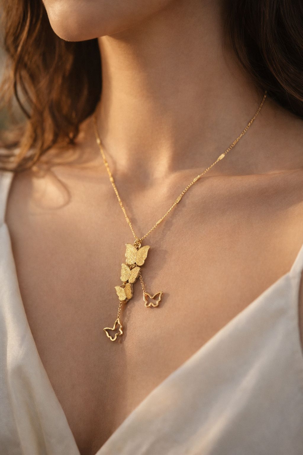 Gold Butterfly Charm Layered Necklace | Elegant Butterfly Pendant Necklace for Women - Image 3