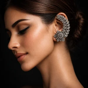elegant-floral-oxidised-silver-ear-cuff-premium-statement-jewellery