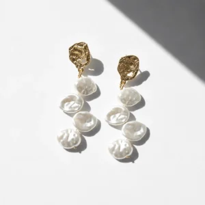 gold-textured-stud-earrings-with-cascading-irregular-pearl-drops