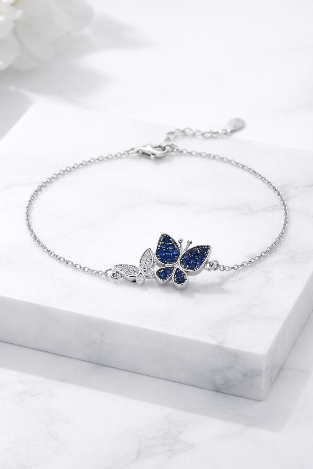 Blue Crystal Butterfly Charm Bracelet – 925 Sterling Silver - Image 4