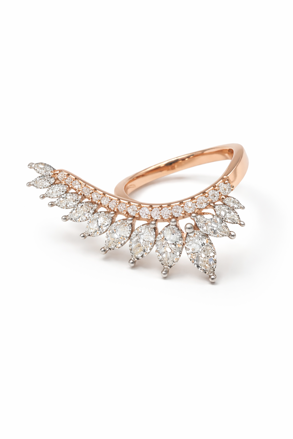 Rose Gold Leaf Cascade Crystal Ring - Image 3