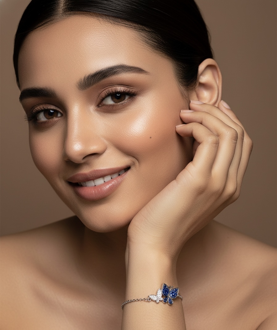 Blue Crystal Butterfly Charm Bracelet – 925 Sterling Silver - Image 5