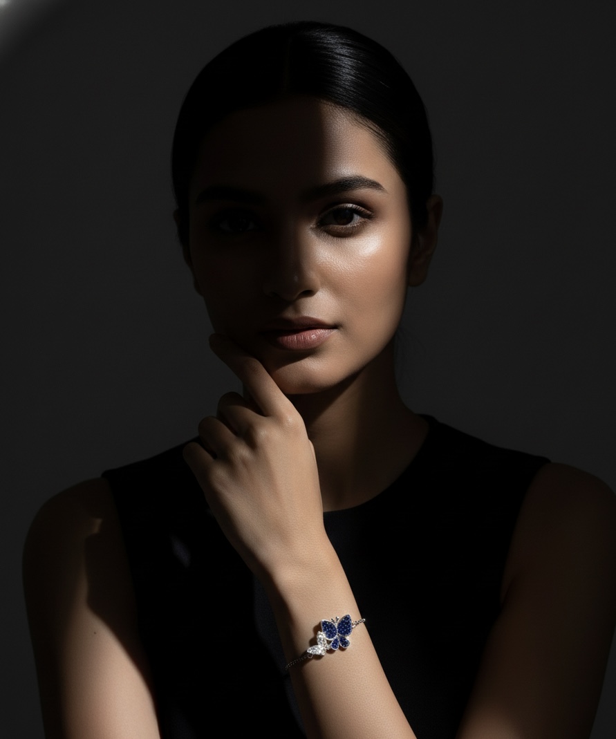 Blue Crystal Butterfly Charm Bracelet – 925 Sterling Silver - Image 3