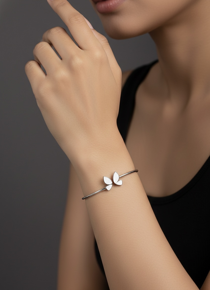 92.5 Sterling Silver White Enamel Butterfly Bracelet - Image 4