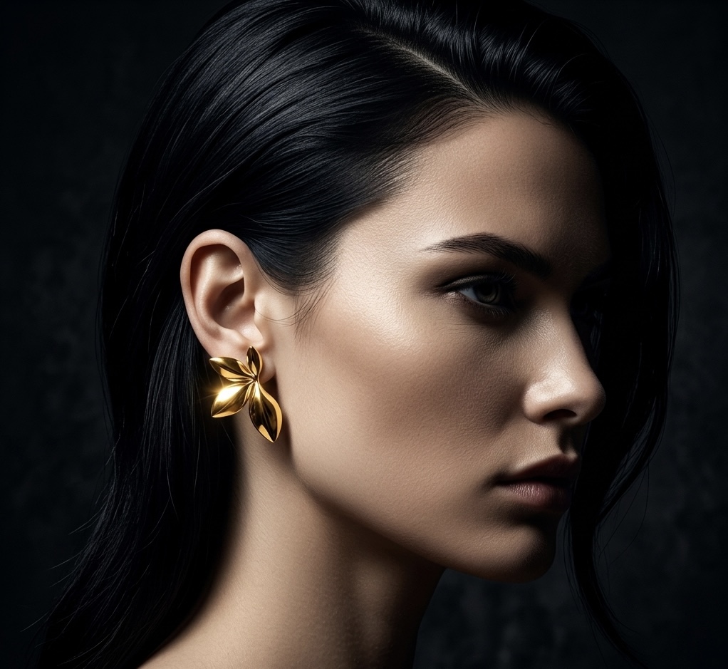 Gold Leaf Stud Earrings – Minimalist Floral Gold Earrings for Women | Pavani Studio - Image 5