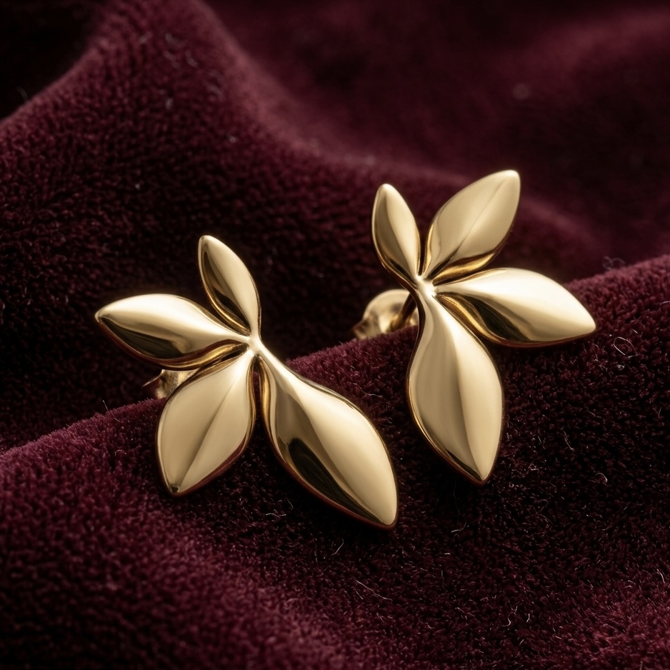 Gold Leaf Stud Earrings – Minimalist Floral Gold Earrings for Women | Pavani Studio - Image 4