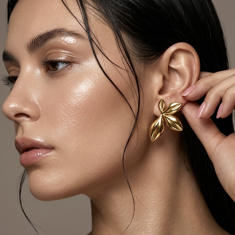 Gold Leaf Stud Earrings – Minimalist Floral Gold Earrings for Women | Pavani Studio - Image 2
