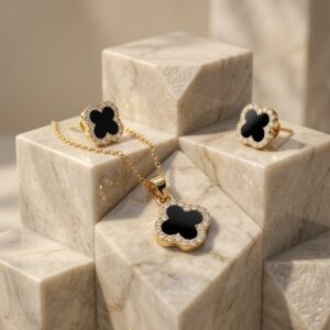 black-clover-necklace-and-earrings-set-gold-plated-crystal-clover-jewelry-pavani-studio