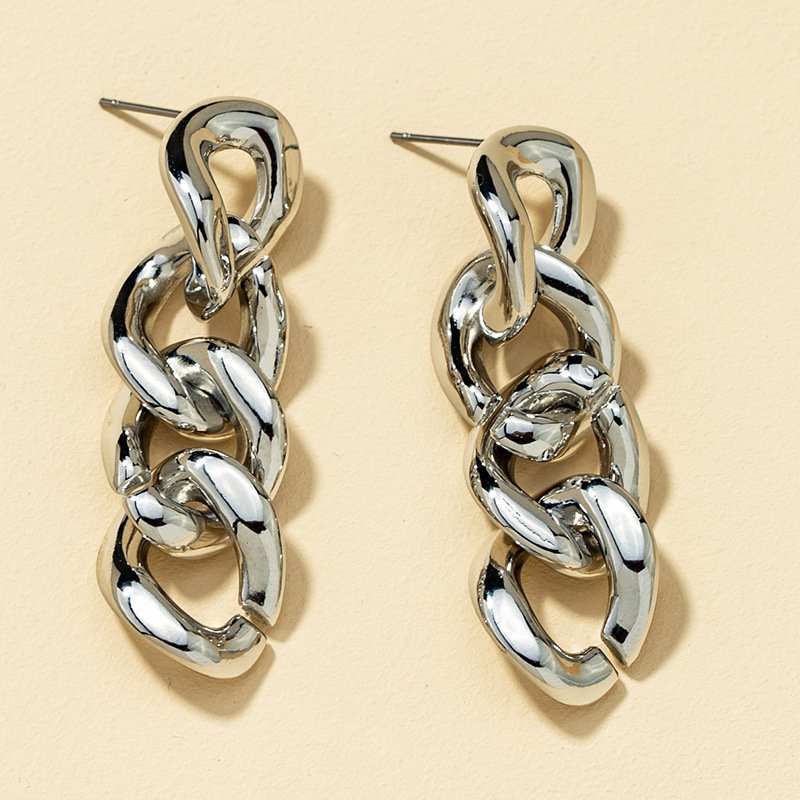 Chunky Chain Link Drop Earrings for Women – Gold & Silver Statement Earrings - Image 2