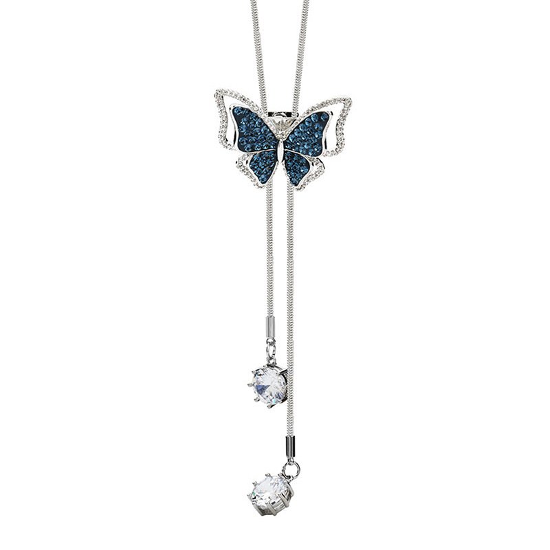 Blue Butterfly Sweater Chain Necklace – Elegant Long Pendant Necklace for Women - Image 5