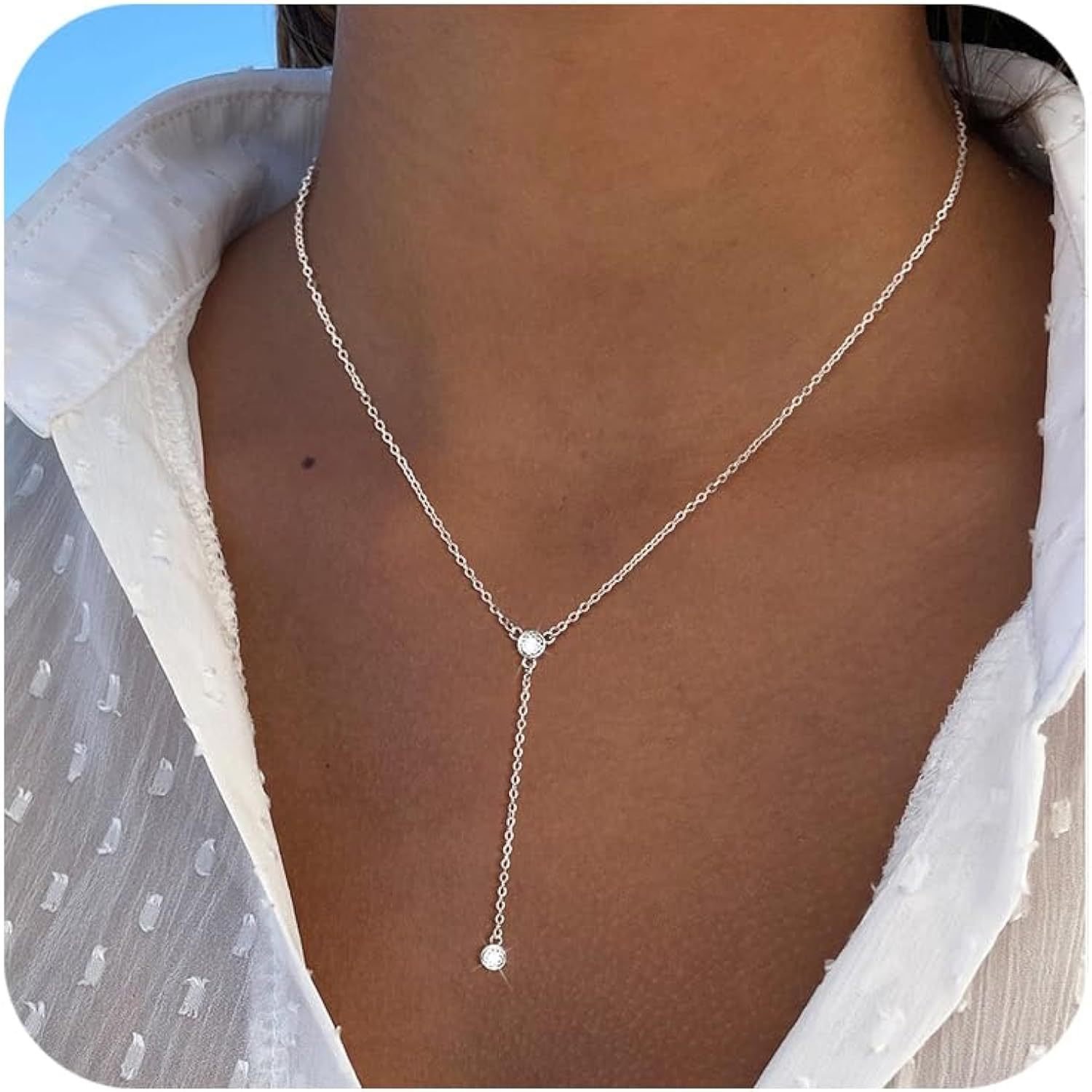 Elegant 14K gold-plated Y-shaped tassel necklace featuring sparkling rhinestone detailing and a delicate cross-chain design. - Image 2