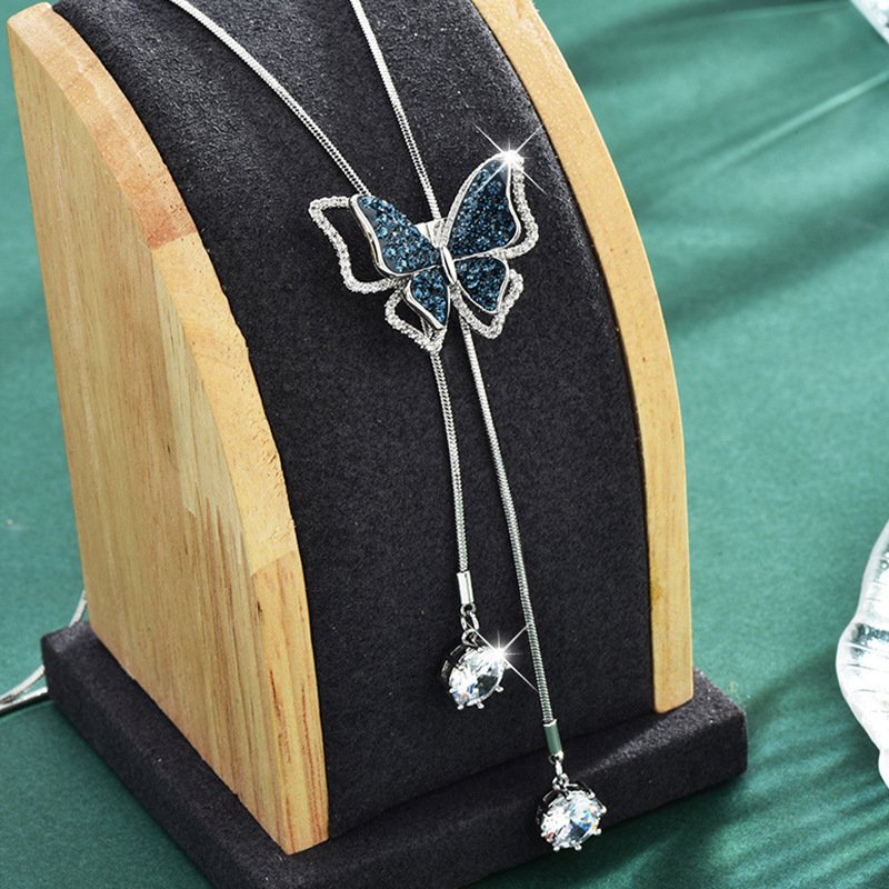 Blue Butterfly Sweater Chain Necklace – Elegant Long Pendant Necklace for Women - Image 4