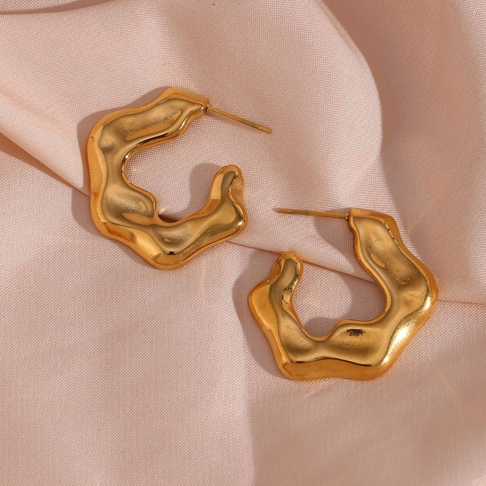 Gold Abstract Flower Hoop Earrings for Women – Modern Statement Fashion Jewelry - Image 3