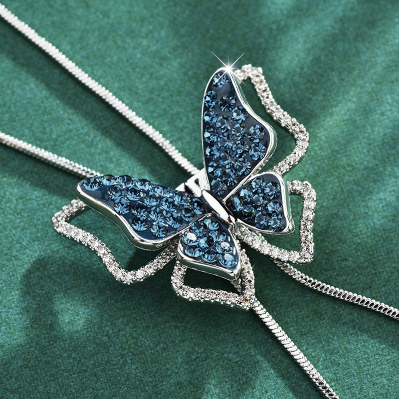 Blue Butterfly Sweater Chain Necklace – Elegant Long Pendant Necklace for Women - Image 3