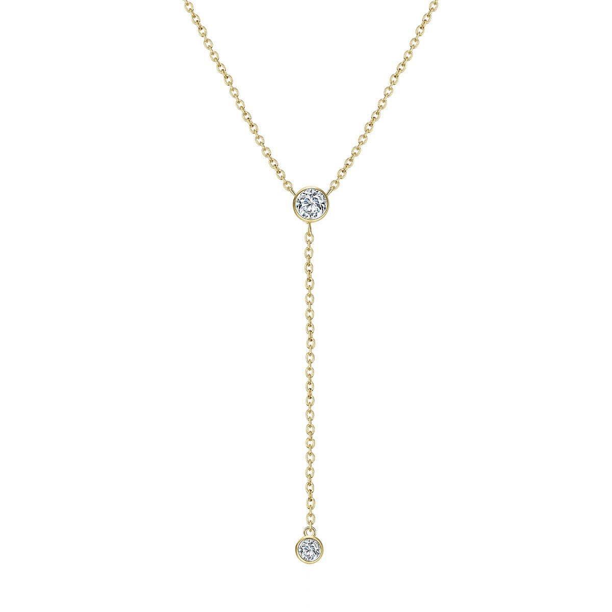 Elegant 14K gold-plated Y-shaped tassel necklace featuring sparkling rhinestone detailing and a delicate cross-chain design. - Image 3