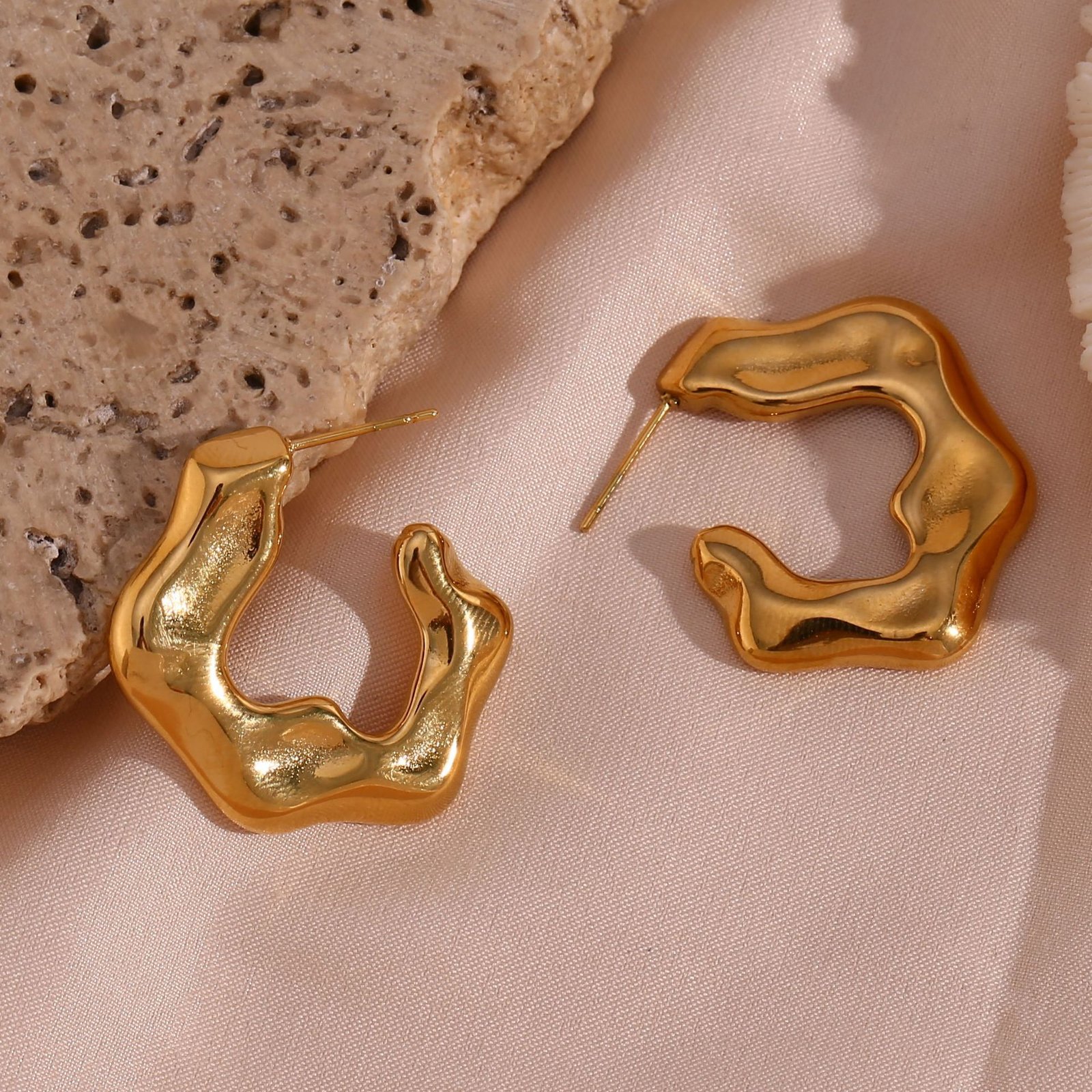 Gold Abstract Flower Hoop Earrings for Women – Modern Statement Fashion Jewelry