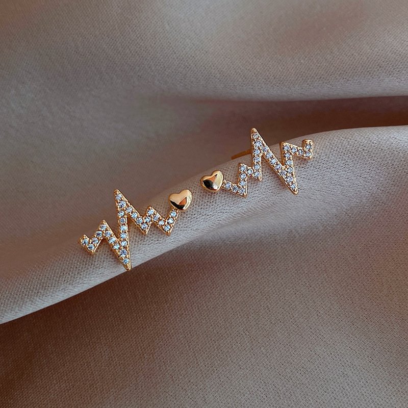 ECG Zigzag Wind Earrings for Women – 925 Silver Needle Statement Stud Earrings